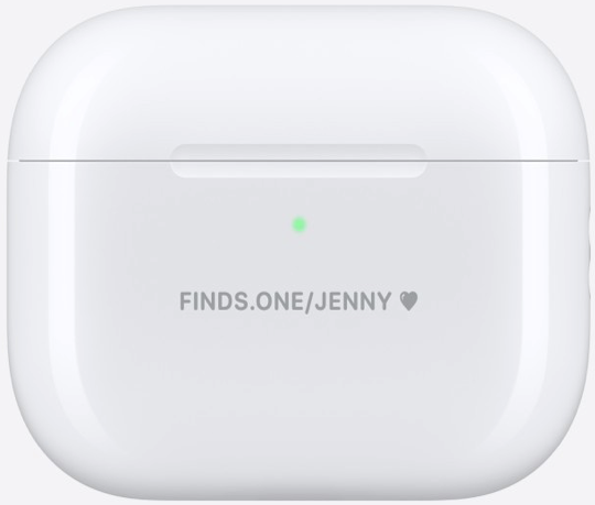 AirPods with engraved finds.one personal link